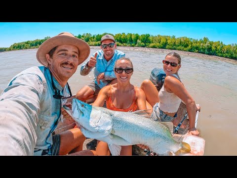 All 4 of us Reel in 800 mm Barramundi Beasts Northern
