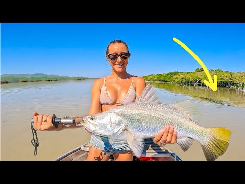Catching Barramundi off the Bank Crocodiles too close to