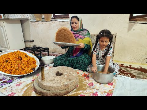 Making Wheat semolina in the traditional way Cooking bulgur