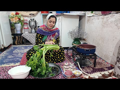 Village Style Cooking of Lamb Celery Pilaf Recipe Rural Life