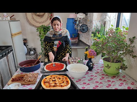 Village Life in Iran Making Pizza with Homemade Cheese