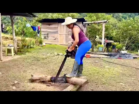 Cortando leña en el campo con mi motosierra