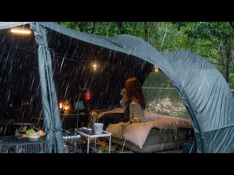 Camping in Heavy Rain the pouring rain for 24 hours I