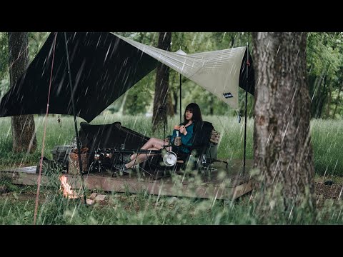 SOLO Camping in the rain cozy relax and sleep in the