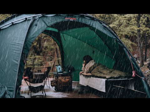 solo camping in the rain good rest listening the sound of