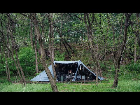 Camping in the rain No one around in a quiet forest camping