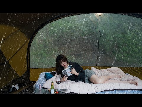 Relaxing Solo Camping in Heavy rain Sleep in Cozy Shelter