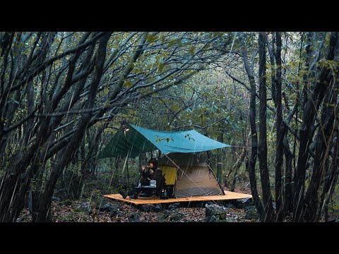 Solo camping in the rain Unplanned camping into an old