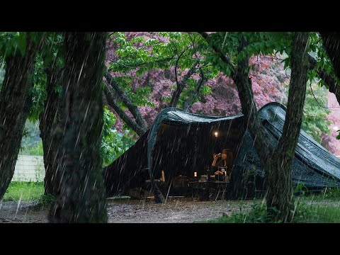 Solo camping in Heavy rain in a tent all day listening to