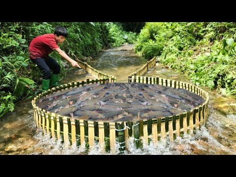 The boy Lam s super fishing skills used bamboo to make