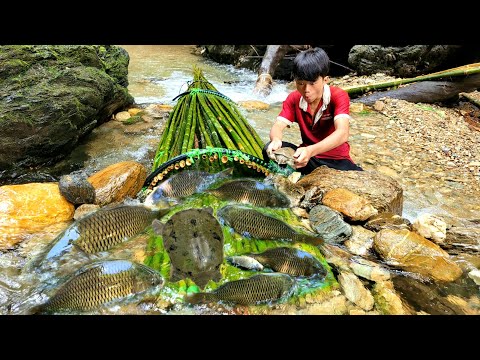 The boy made an ancient fish trap and caught many big fish