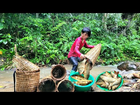 Lam uses bamboo traps placed in streams to catch fish