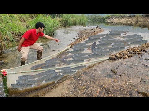 The boy had excellent fishing skills he used a net to catch