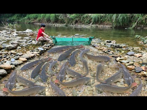 Survival skills The young man used a net to set traps in