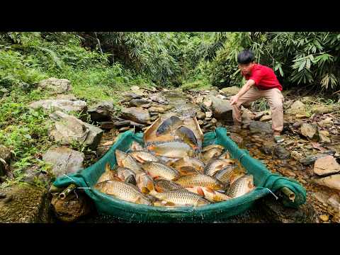 He used a skill to trap fish using a wooden slide and a
