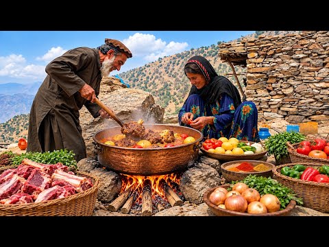 Elderly Couple Living in the Afghan Mountains Goats Rainy