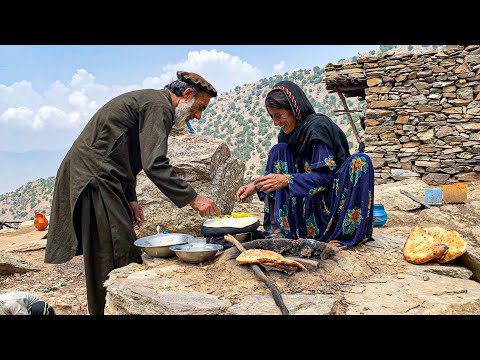 Hard life of an elderly couple in a mountain village far