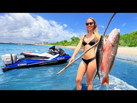 1 Hour Mission to Spear Lunch OFF A JETSKI Catch Clean Cook