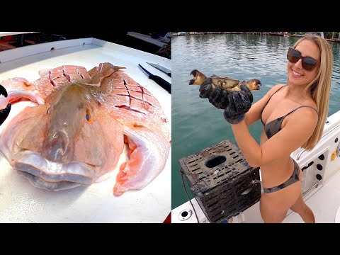Eating COLOSSAL Stone Crab Claw Butterflied Mutton Snapper