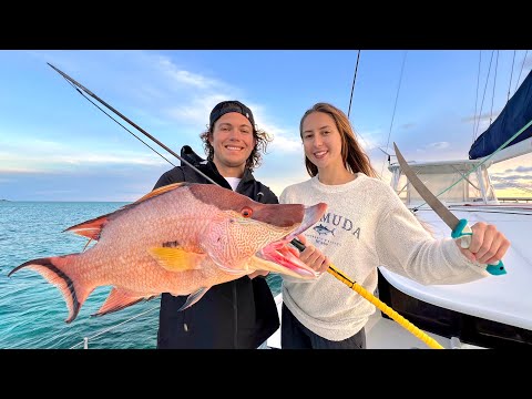 Sailing to BAHAMAS from Florida Spearing Food for Dinner