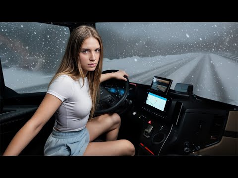 Extreme Winter Conditions Solo Female Truck Driver Pushes