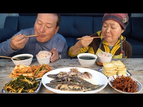 제철 재료로 집밥 한상 매생이국 청어구이 톳무침 진미채볶음 두부구이 요리 먹방 Mukbang eating