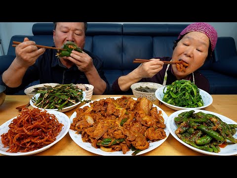 초벌부추로 만든 부추무침과 제육볶음 일미 무침 등 밥도둑 집밥 한 상 Korean homemade side