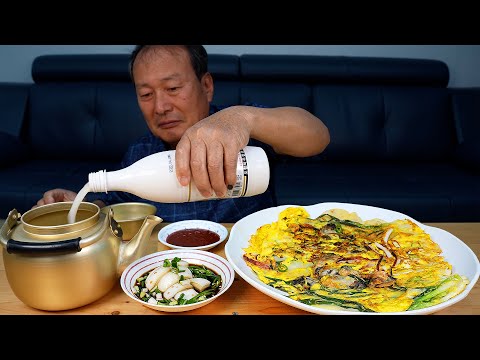 직접 기른 파로 만든 해물파전에 시원한 막걸리 한 잔 Makgeolli Pajeon Green onion