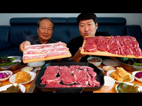 한우 구워 먹고 삼겹살도 구워 먹고 취향따라 갈리는 소고기와 돼지고기 먹방 Grilled Beef Pork