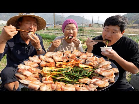 봄철 파로 만든 맛있는 파김치와 쫀득쫀득한 오겹살 볶음밥으로 마무리 Samgyeopsal Green