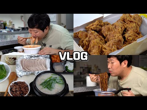 하루먹방VLOG 뜨끈한 국밥과 시원한 물회 바삭한 치킨에 짜파게티까지 먹방 HEUNGSAM S