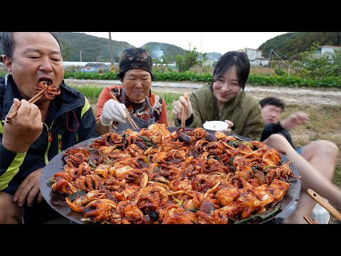 안면도에서 직접 낚시한 싱싱한 갑오징어와 쭈꾸미로 솥뚜껑 볶음요리 Stir fried Cuttlefish