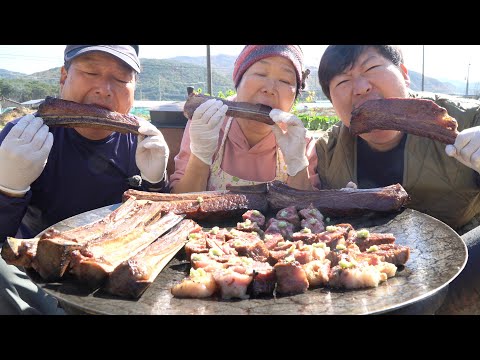 짚불로 직화한 짚불 우대갈비 Big Beef Ribs grilled by Straw fire 요리 먹방