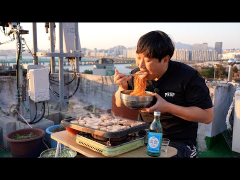 먹방VLOG 옥탑보며 한 잔 삼겹살에 쏘주 해장 맥날까지 HEUNGSAM S MUKBANG VLOG 요리