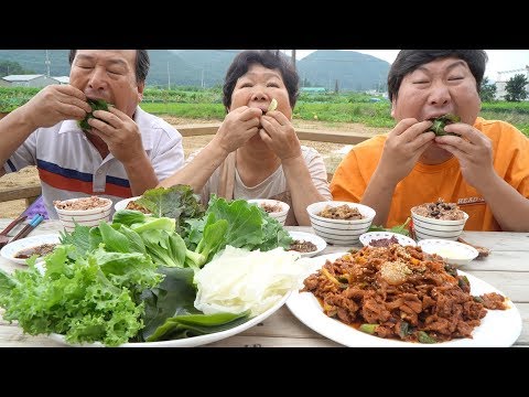 다양한 쌈채소와 제육볶음으로 맛있는 제육쌈밥 Stir fried Pork Leaf wrap 요리 먹방