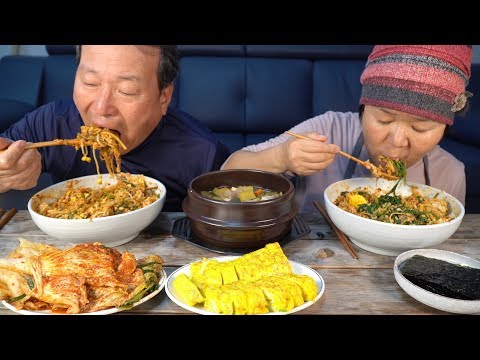 된장찌개에 계란말이 곁들여서 보리 비빔밥 Barley bibimbap with eggs roll 요리 먹방