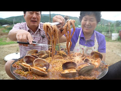 조개 낙지 새우에 파채 가득 넣은 해물 파 라면 Seafoods Instant noodles 요리 먹방