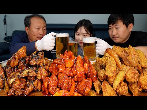 60계치킨 후라이드와 양념 고추치킨 3종과 시원한 맥주 한 잔 먹방 Fried chicken Chili