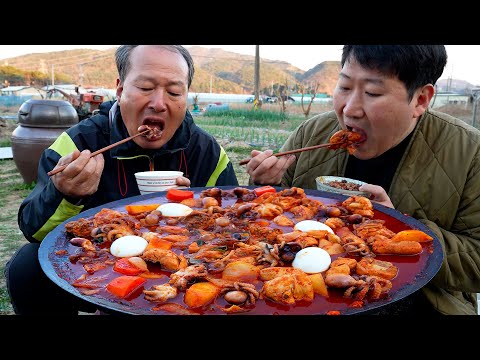 쭈꾸미와 닭이 어우러진 솥뚜껑 닭볶음탕 밥이 술술 넘어가는 맛 Braised chicken with