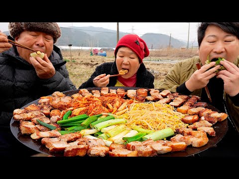 솥뚜껑 삼겹살에 달짝지근한 겨울 대파 볶음밥까지 Samgyeopsal Green onion Fried