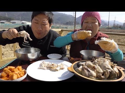 어머니와 가마솥에 끓인 삼계탕 chicken soup with medicinal herbs 요리 먹방