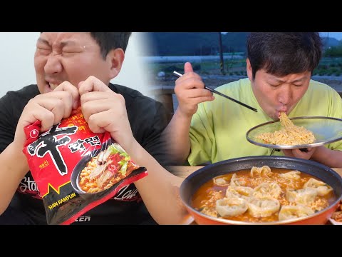 다이어트 10일차의 위기 만두 넣은 진라면 매운맛 Jin ramen Spicy with Dumplings