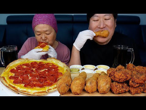 청년피자 고구마 크러스트 추가한 페퍼로니 피자와 닭다리 치킨 먹방 Pepperoni Pizza