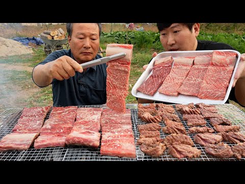 소 생갈비를 숯불에 직화로 구워 바로 먹방 Grilled Beef Ribs on Charcoal 요리 먹방