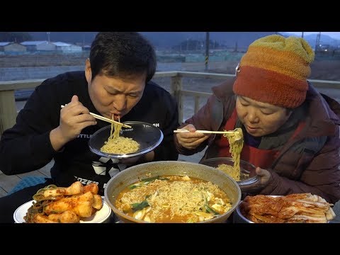 대파 송송 계란 탁 참깨라면 sesame instant noodles 먹방 Mukbang eating