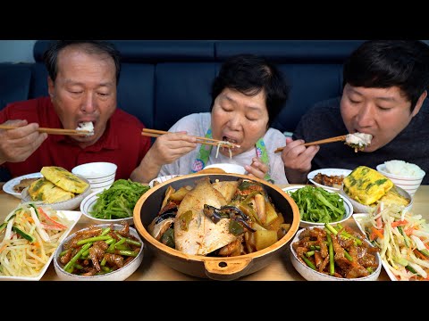 가자미조림 건새우볶음 두부구이 한식 한 상 먹방 Braised flatfish Stir fried