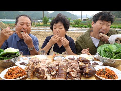 가마솥에 푹 익힌 쫄깃한 족발과 밥도둑 무말랭이 무침 Jokbal Pigs feet seasoned