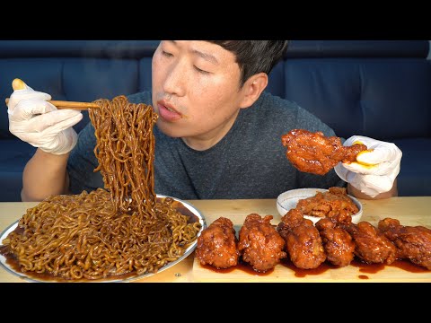 흥삼이가 직접 만든 불닭 닭다리를 짜파게티와 먹방 Hot chicken flavor drumsticks
