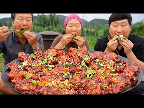 숯불에 초벌해서 지코바처럼 구워낸 돼코바 숯불양념삼겹살 Charcoal Grilled Marinated