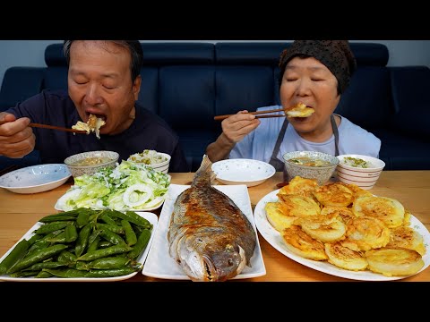 직접 키운 완두콩과 양파로 만든 양파전과 완두콩 샐러드 북엇국에 돔까지 집밥 한 상 Korean